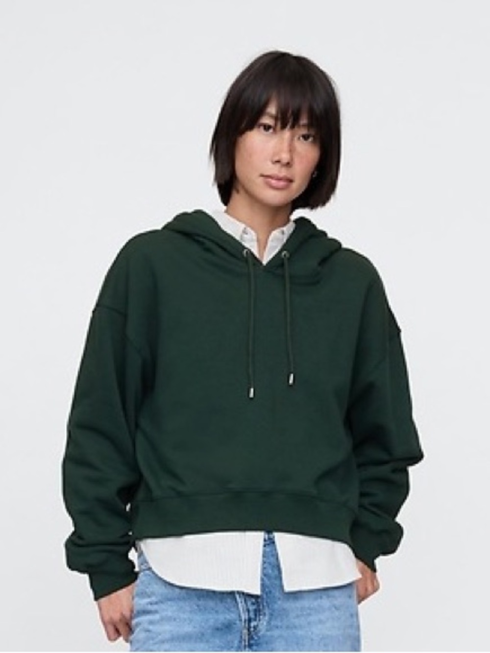 GAP Dark Forest Essex Green VintageSoft Crop Hoodie Sweatshirt Large